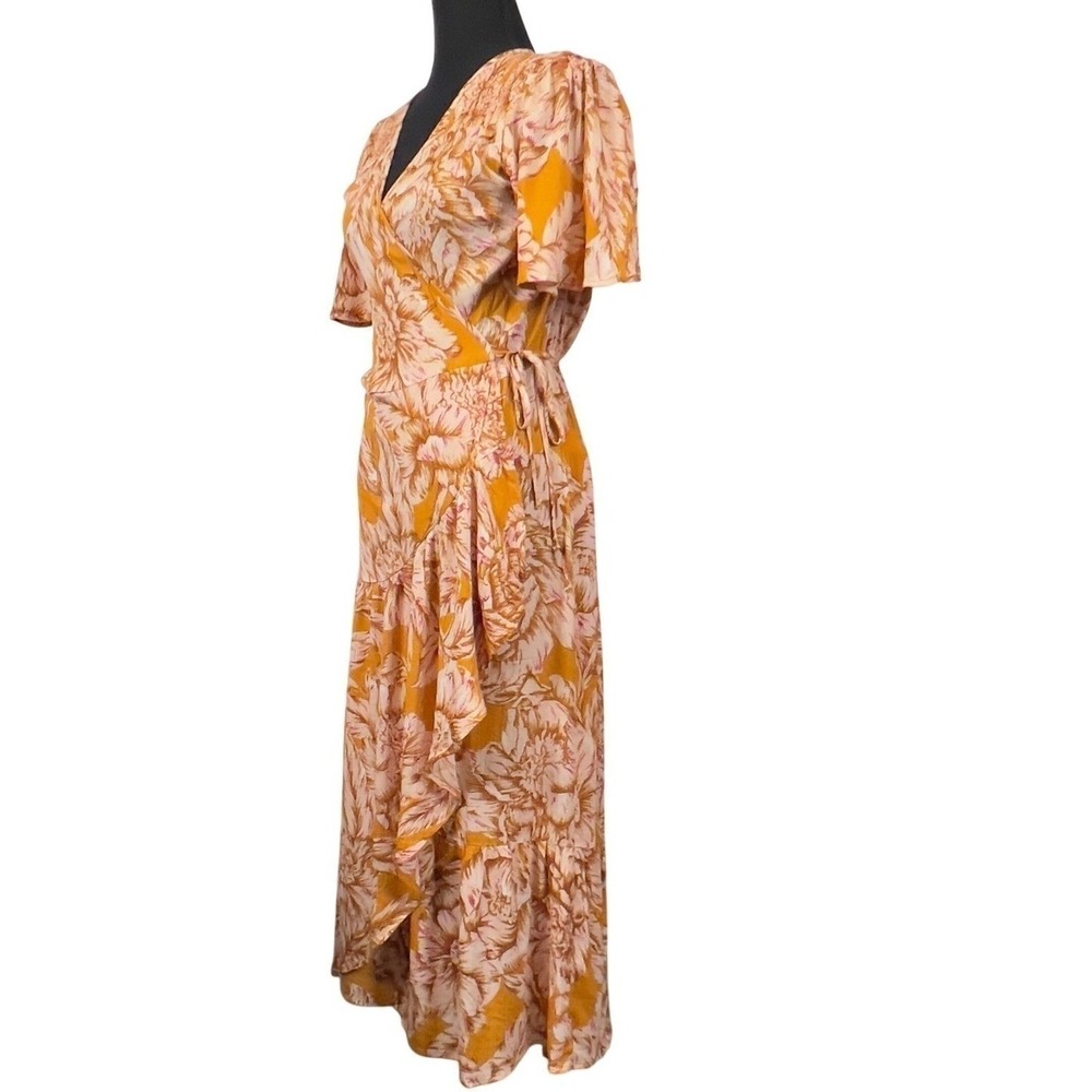 Band of the Free BOG Gold Floral Wrap Tie Maxi‎ Short Sleeve Beach Wedding Dress